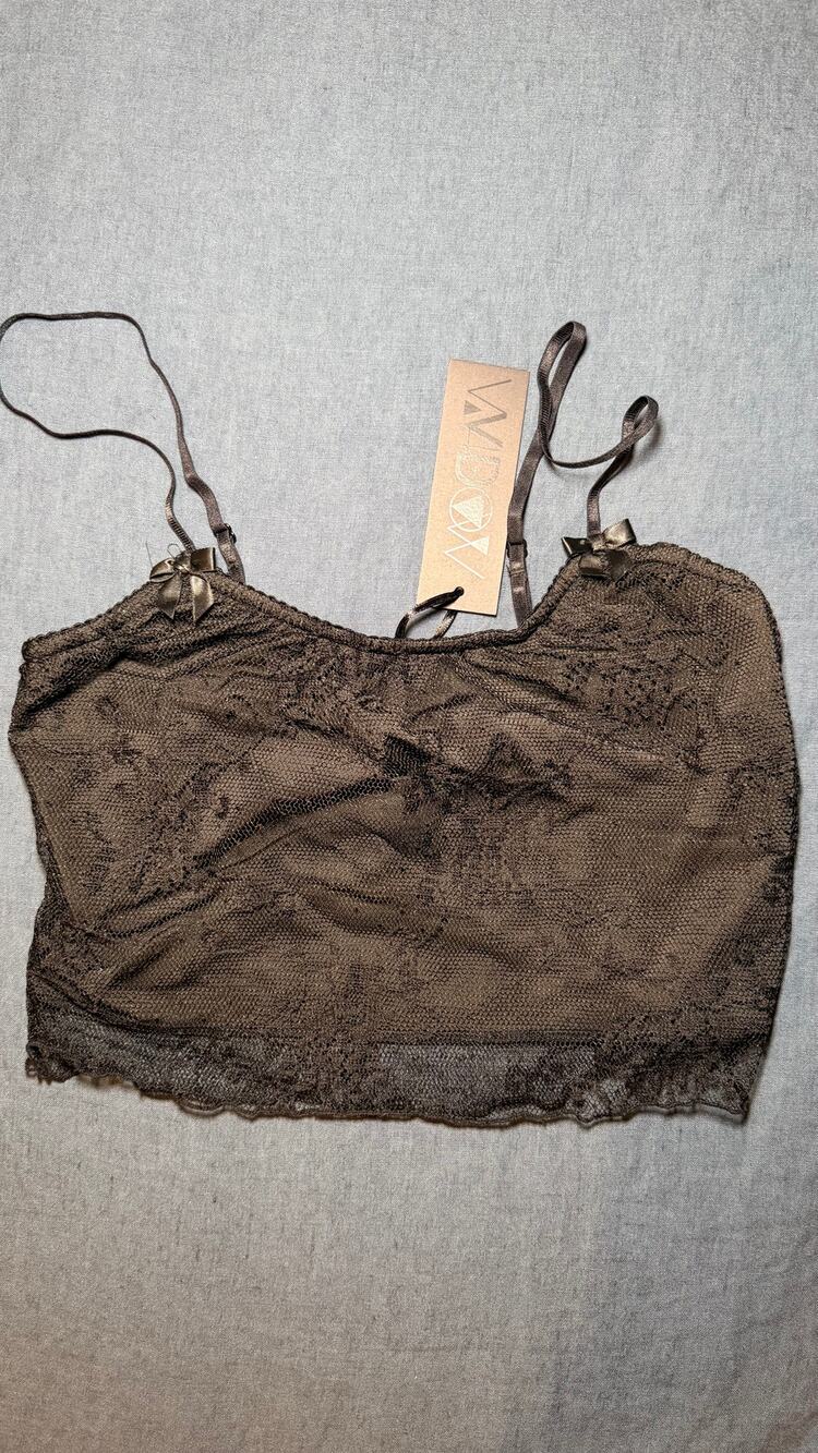 Dolls Kill Widow Black Lace Ribbon Crop Tank Size S
